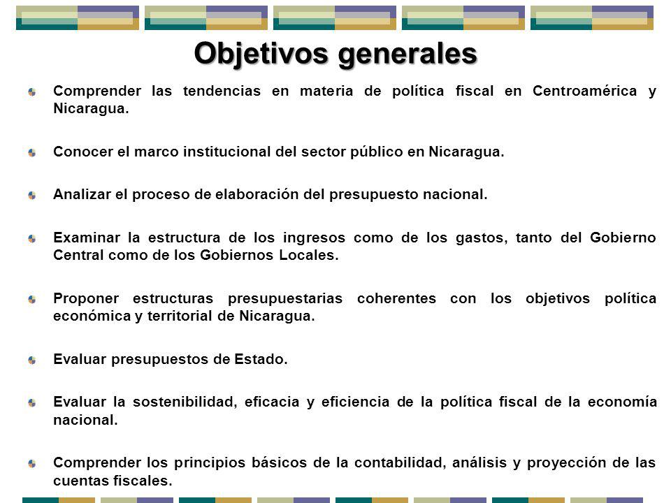 Objetivos generales Comprender las tendencias en materia de política fiscal en Centroamérica y Nicaragua.
