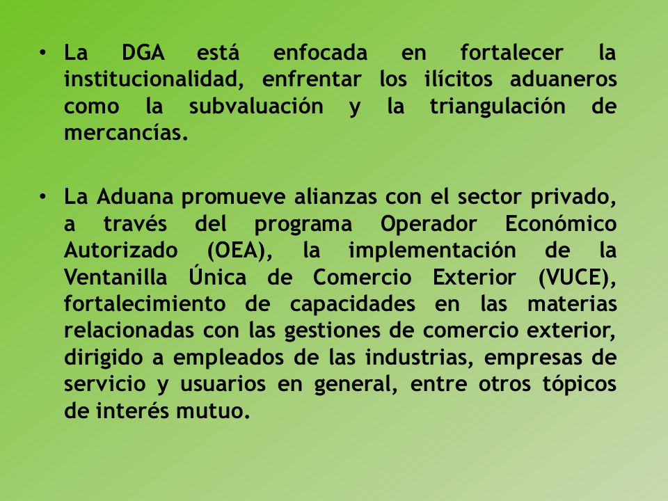 La DGA está enfocada en fortalecer la institucionalidad, enfrentar los ilícitos aduaneros como la subvaluación y la triangulación de mercancías.
