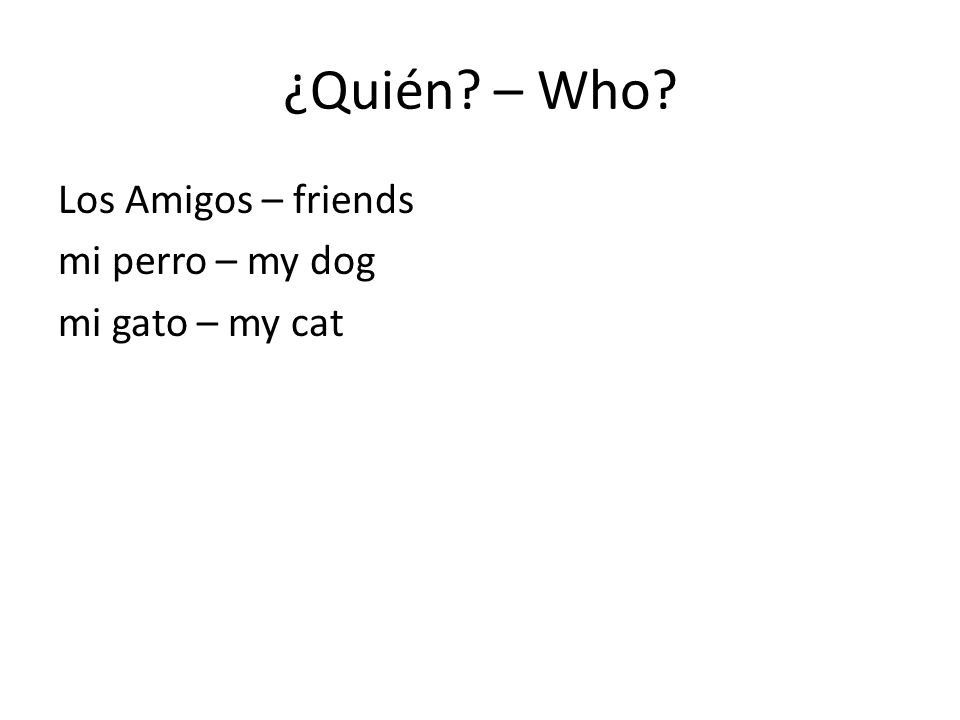 ¿Quién – Who Los Amigos – friends mi perro – my dog mi gato – my cat