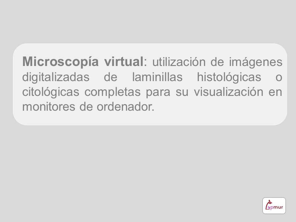 Microscopía virtual: utilización de imágenes digitalizadas de laminillas histológicas o citológicas completas para su visualización en monitores de ordenador.