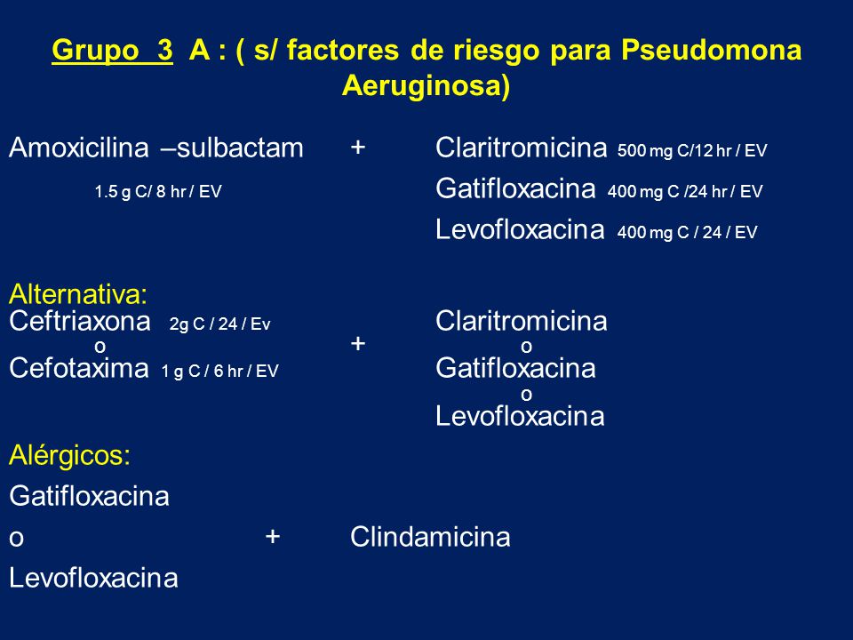 Grupo 3 A : ( s/ factores de riesgo para Pseudomona Aeruginosa)