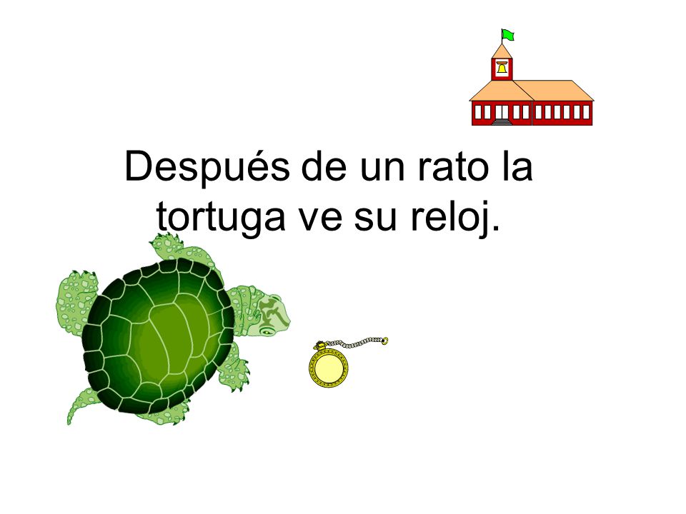 Después de un rato la tortuga ve su reloj.