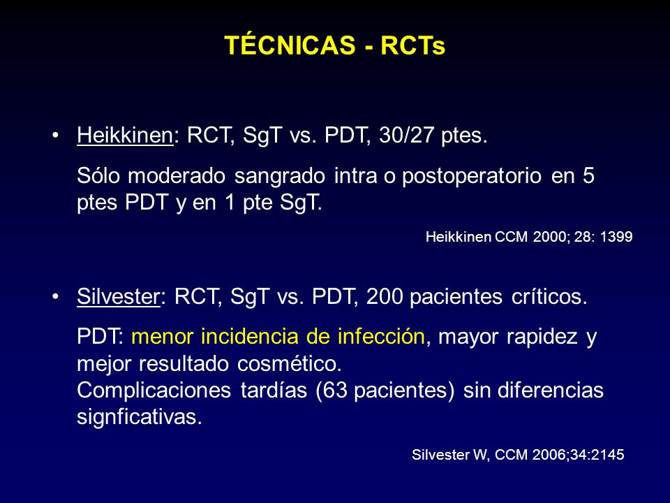 TÉCNICAS - RCTs Heikkinen: RCT, SgT vs. PDT, 30/27 ptes.