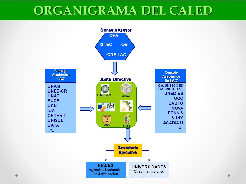 ORGANIGRAMA DEL CALED Junta Directiva UNAM UNED-CR UNAD PUCP UCN IUA