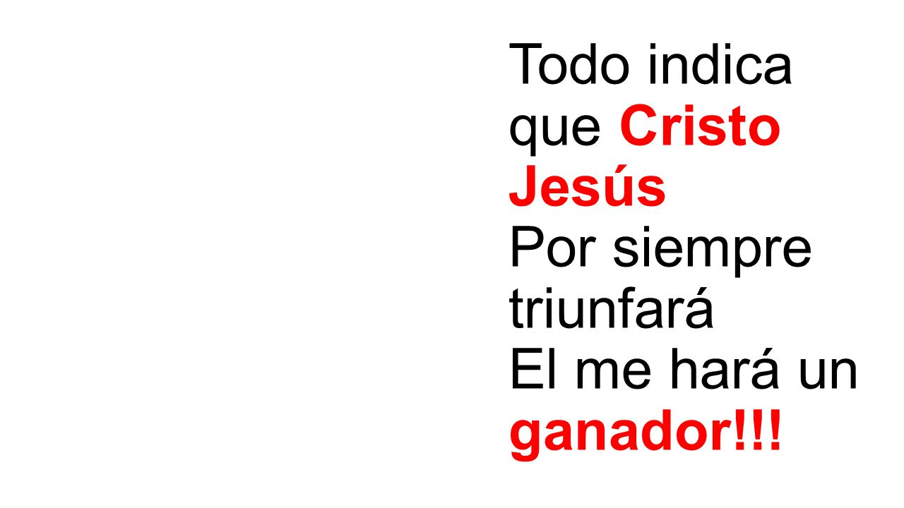 Todo indica que Cristo Jesús Por siempre triunfará El me hará un ganador!!!