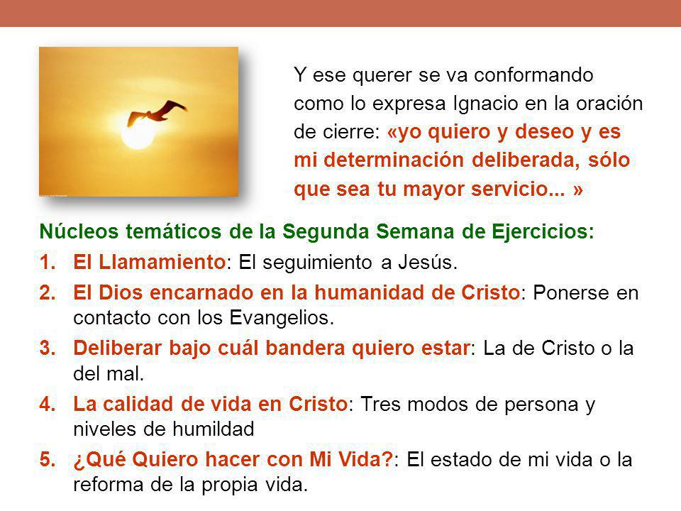 Y ese querer se va conformando como lo expresa Ignacio en la oración de cierre: «yo quiero y deseo y es mi determinación deliberada, sólo que sea tu mayor servicio... »