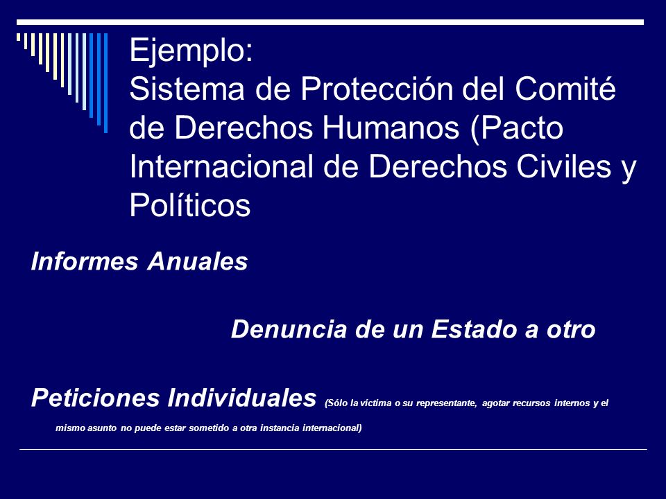 Ejemplo: Sistema de Protección del Comité de Derechos Humanos (Pacto Internacional de Derechos Civiles y Políticos