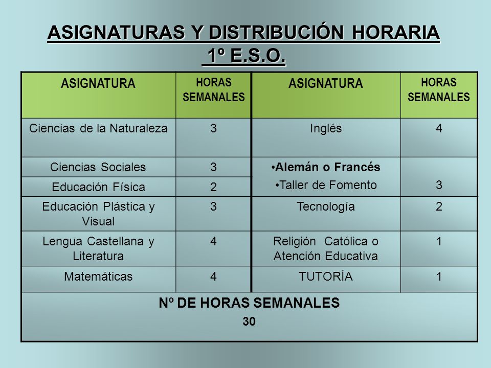 ASIGNATURAS Y DISTRIBUCIÓN HORARIA
