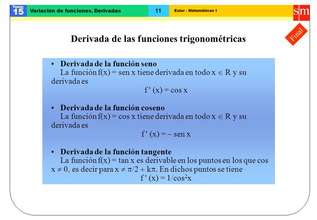 Derivada de las funciones trigonométricas