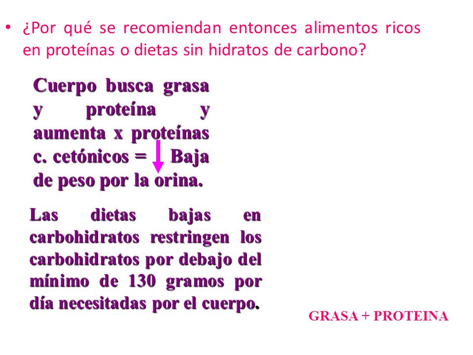 ¿Por qué se recomiendan entonces alimentos ricos en proteínas o dietas sin hidratos de carbono