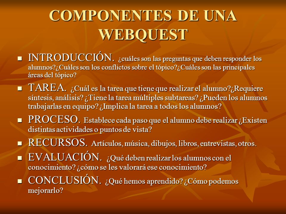 COMPONENTES DE UNA WEBQUEST