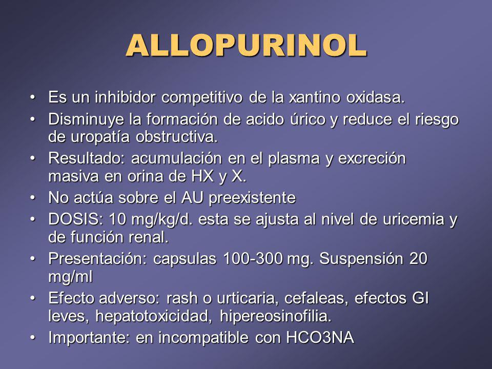 ALLOPURINOL Es un inhibidor competitivo de la xantino oxidasa.