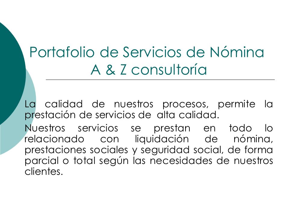 Portafolio de Servicios de Nómina A & Z consultoría