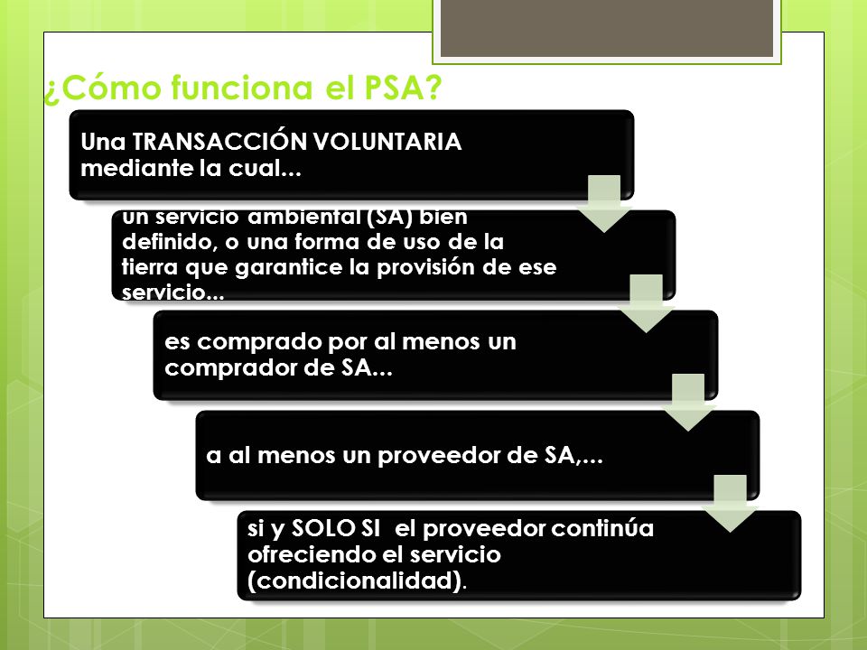 ¿Cómo funciona el PSA Una TRANSACCIÓN VOLUNTARIA mediante la cual...