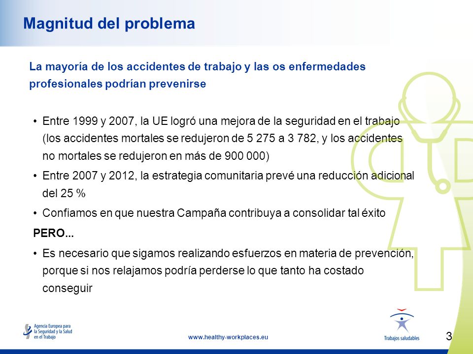 Magnitud del problema La mayoría de los accidentes de trabajo y las os enfermedades profesionales podrían prevenirse.