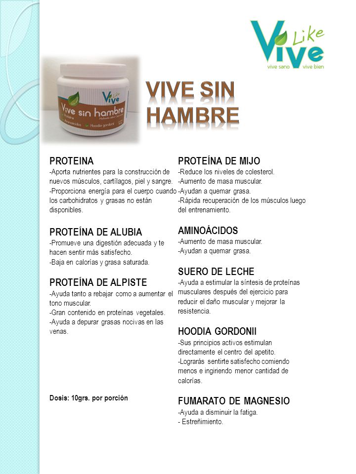 Vive SIN HAMBRE PROTEINA PROTEÍNA DE MIJO PROTEÍNA DE ALUBIA