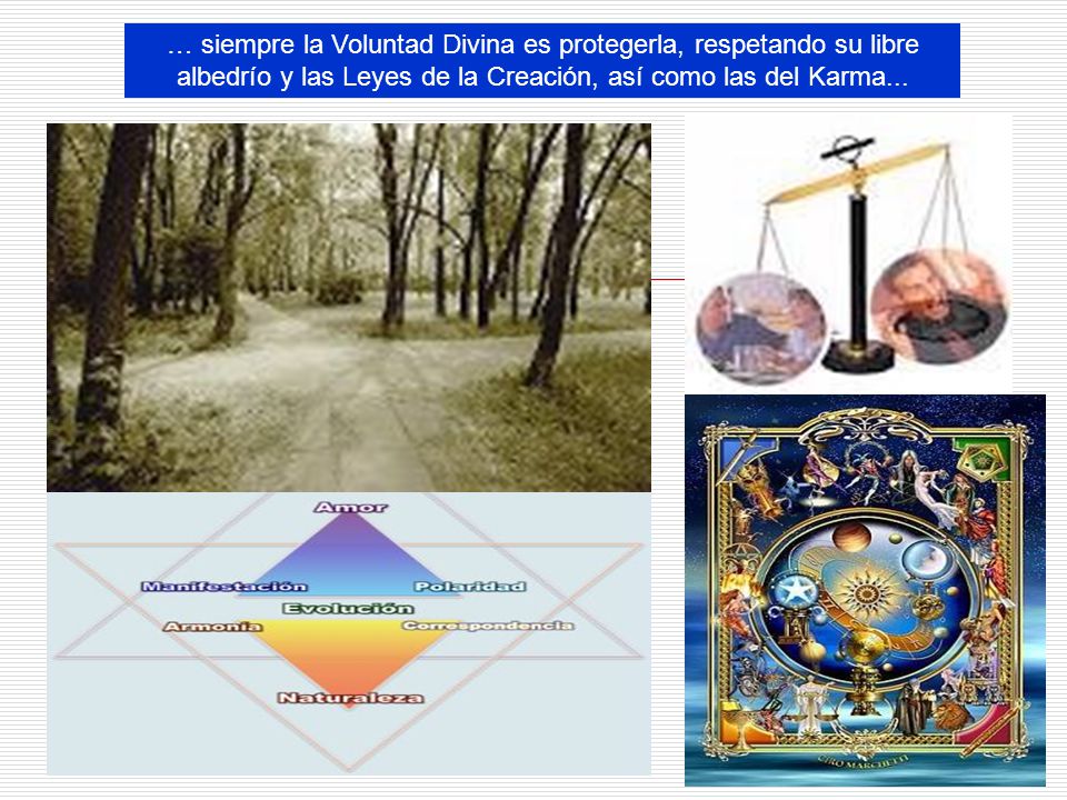 … siempre la Voluntad Divina es protegerla, respetando su libre albedrío y las Leyes de la Creación, así como las del Karma...