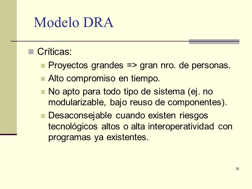 Modelo DRA Críticas: Proyectos grandes => gran nro. de personas.