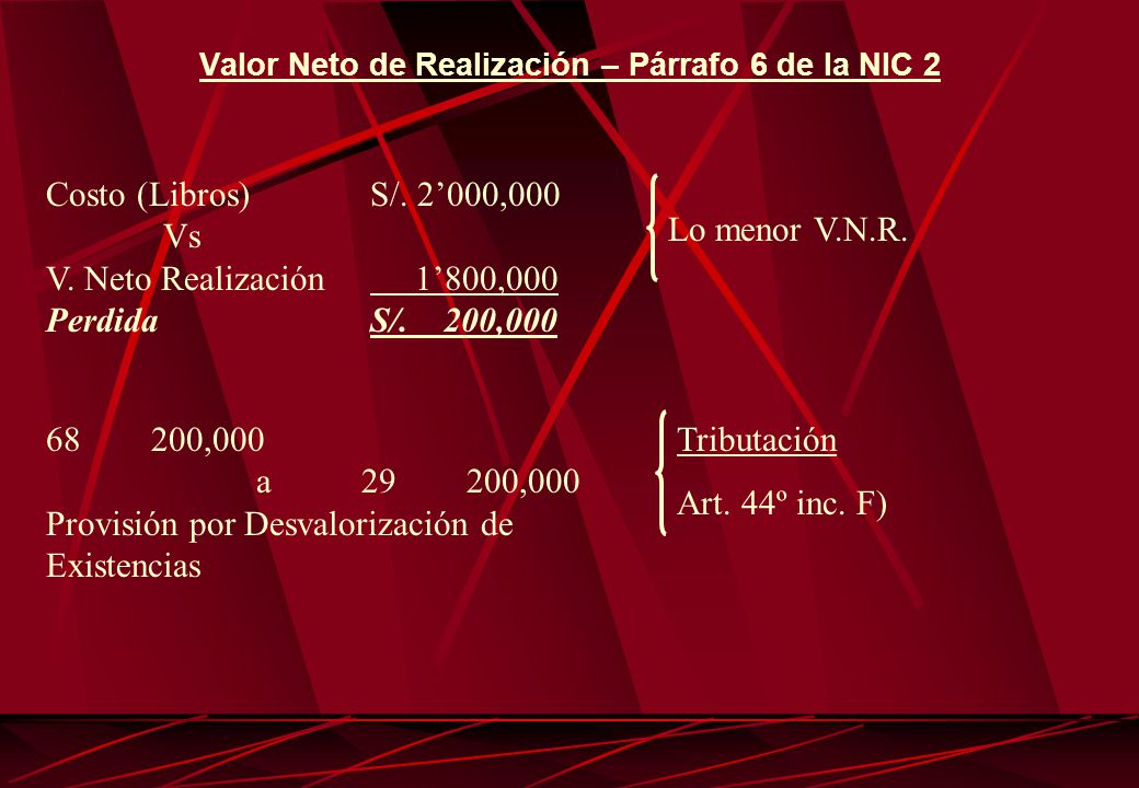 Valor Neto de Realización – Párrafo 6 de la NIC 2