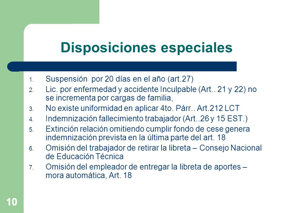 Disposiciones especiales