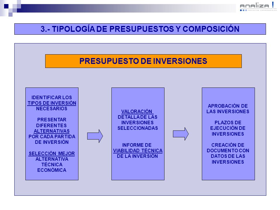 3.- TIPOLOGÍA DE PRESUPUESTOS Y COMPOSICIÓN PRESUPUESTO DE INVERSIONES