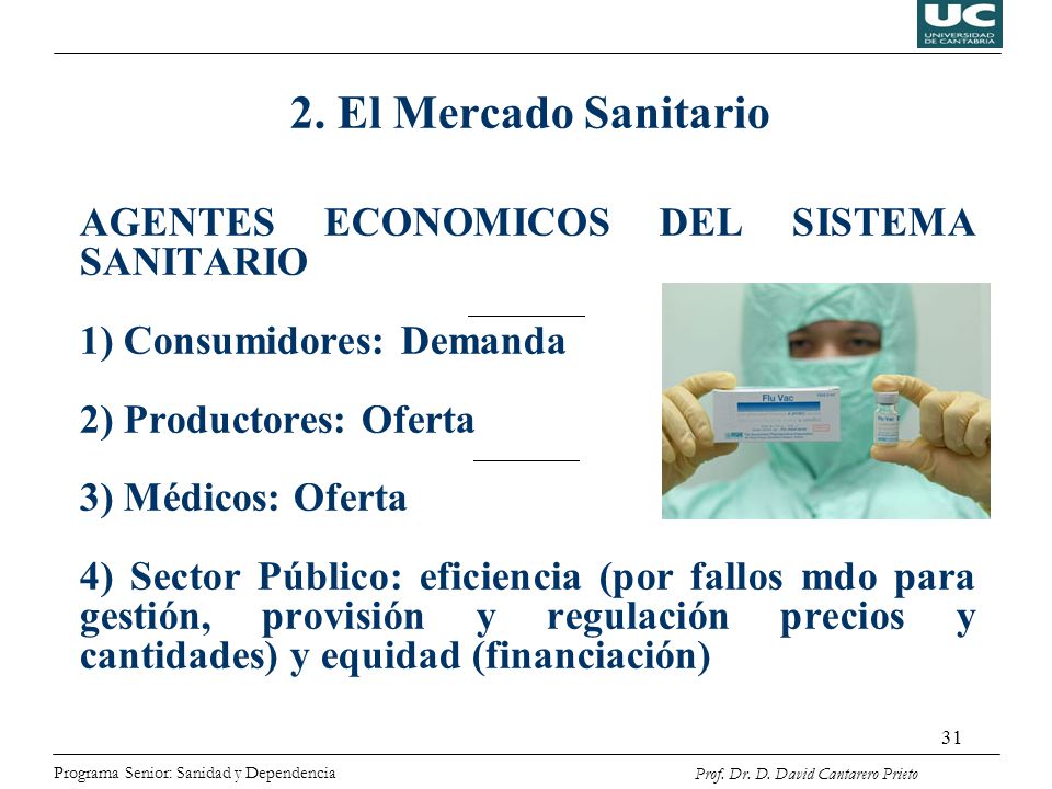 1) Consumidores: Demanda 2) Productores: Oferta 3) Médicos: Oferta