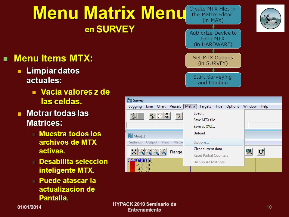 Menu Matrix Menu en SURVEY HYPACK 2010 Seminario de Entrenamiento