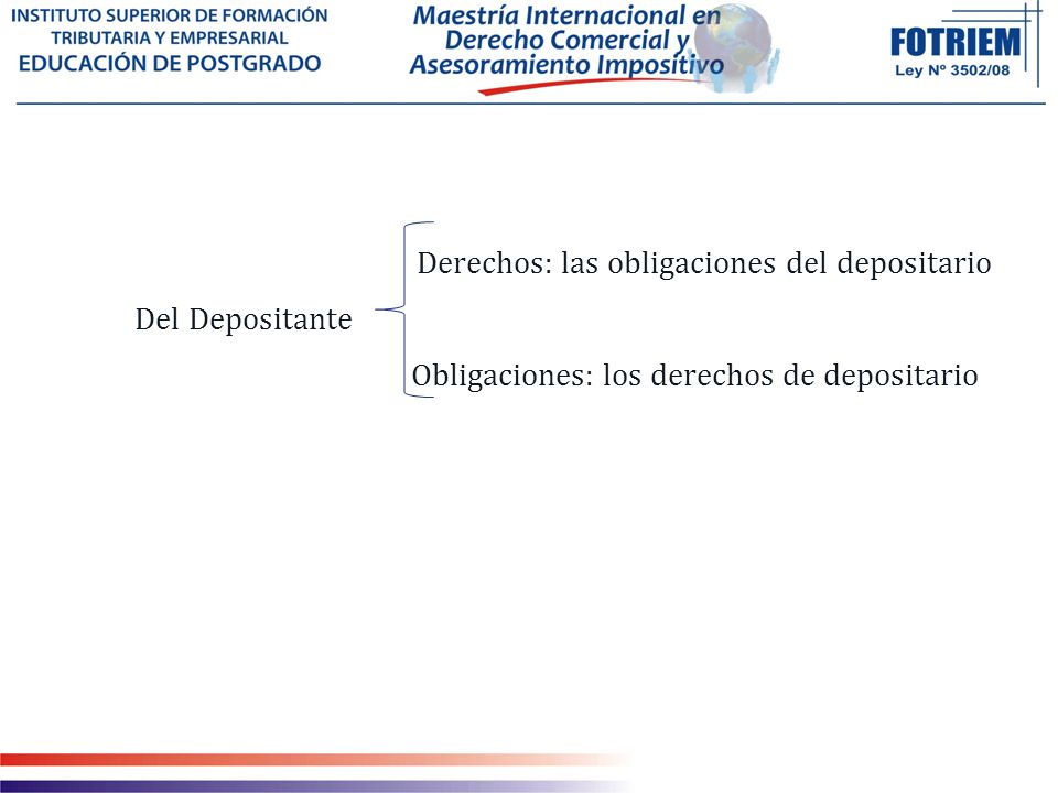 Derechos: las obligaciones del depositario Del Depositante Obligaciones: los derechos de depositario