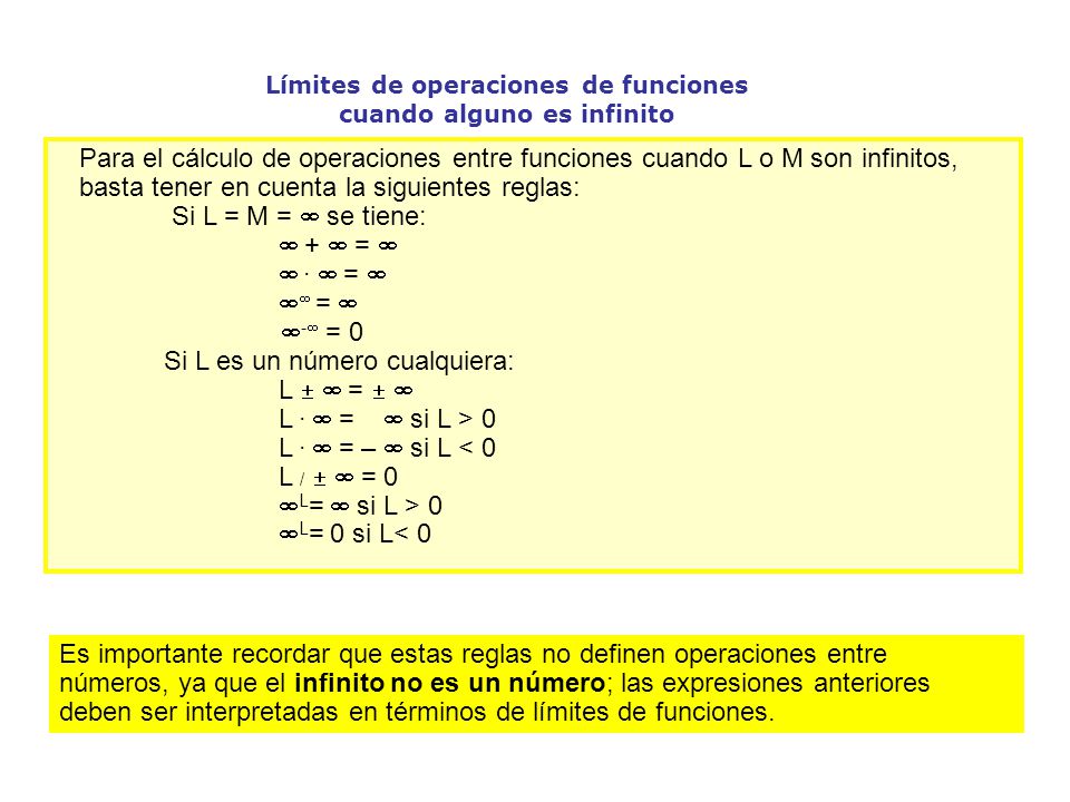 Límites de operaciones de funciones cuando alguno es infinito