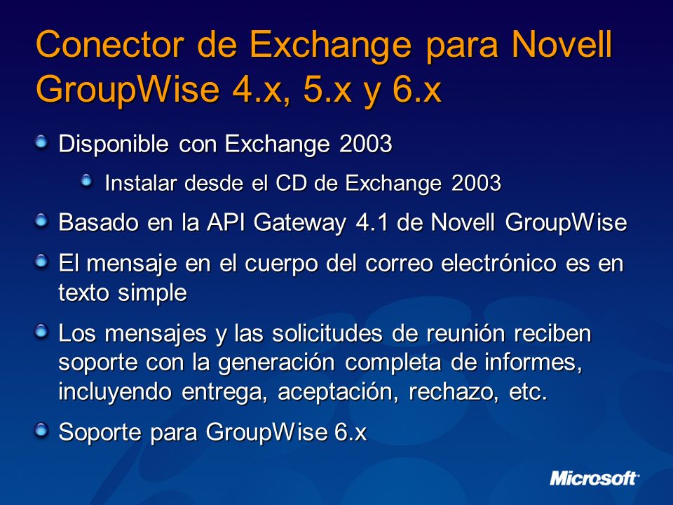 Conector de Exchange para Novell GroupWise 4.x, 5.x y 6.x