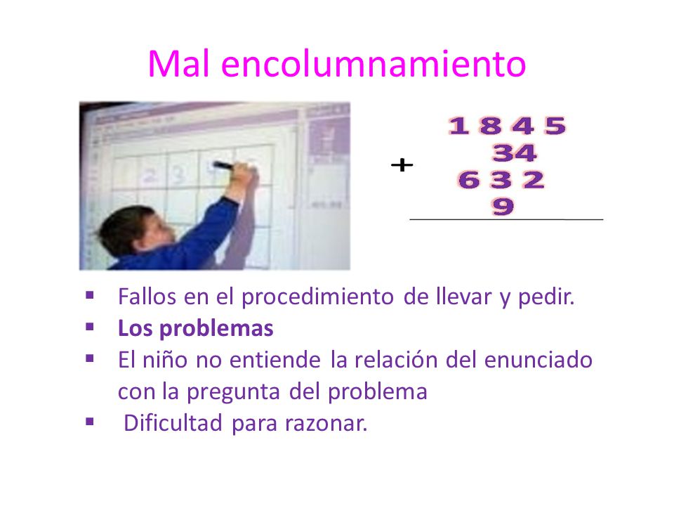 Mal encolumnamiento Fallos en el procedimiento de llevar y pedir.