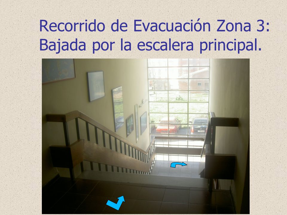 Recorrido de Evacuación Zona 3: Bajada por la escalera principal.