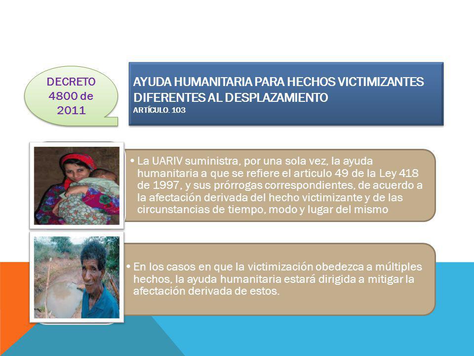 AYUDA HUMANITARIA PARA HECHOS VICTIMIZANTES DIFERENTES AL DESPLAZAMIENTO ARTÍCULO. 103
