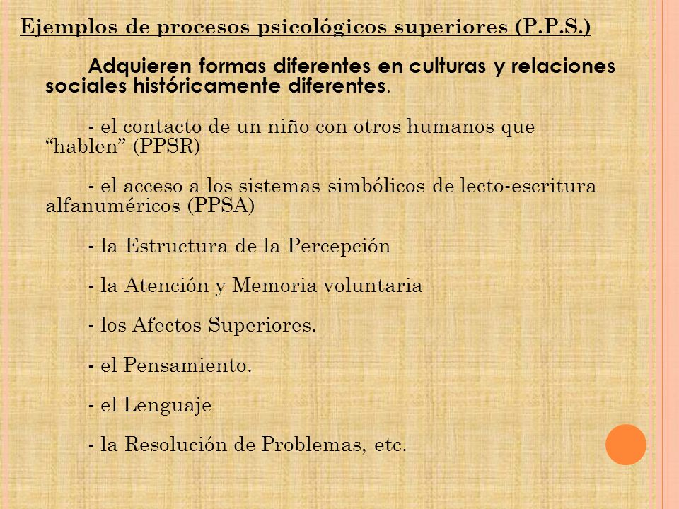 Ejemplos de procesos psicológicos superiores (P. P. S. )