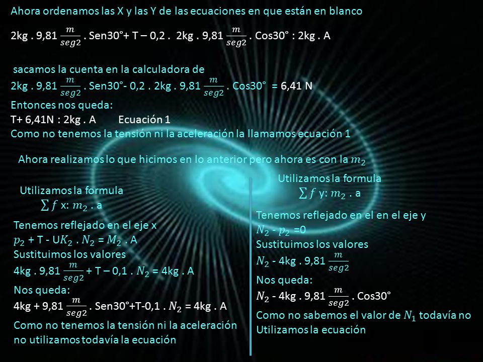 Ahora ordenamos las X y las Y de las ecuaciones en que están en blanco
