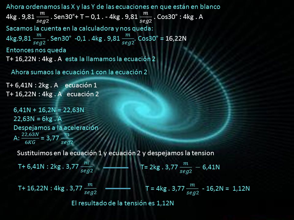 Ahora ordenamos las X y las Y de las ecuaciones en que están en blanco