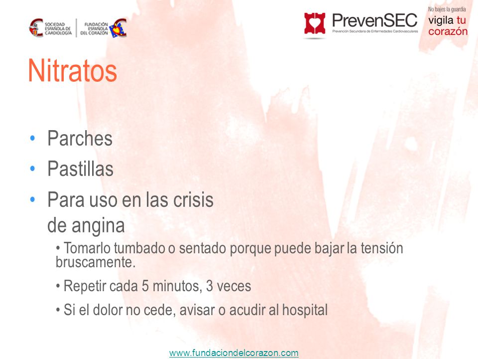 Nitratos Parches Pastillas Para uso en las crisis de angina