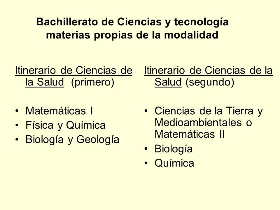 Bachillerato de Ciencias y tecnología materias propias de la modalidad