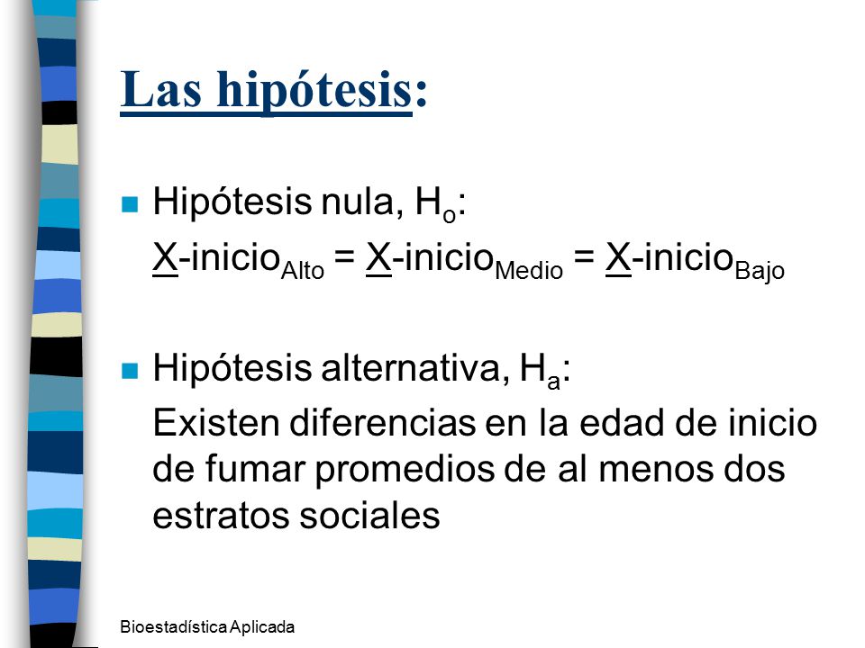 Las hipótesis: Hipótesis nula, Ho: