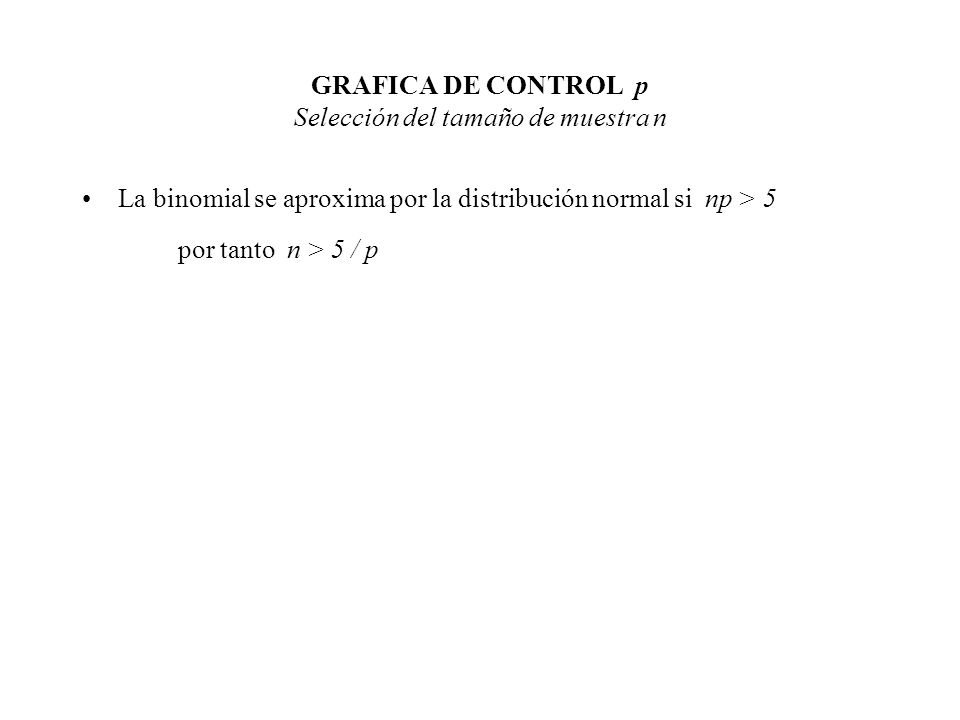 GRAFICA DE CONTROL p Selección del tamaño de muestra n