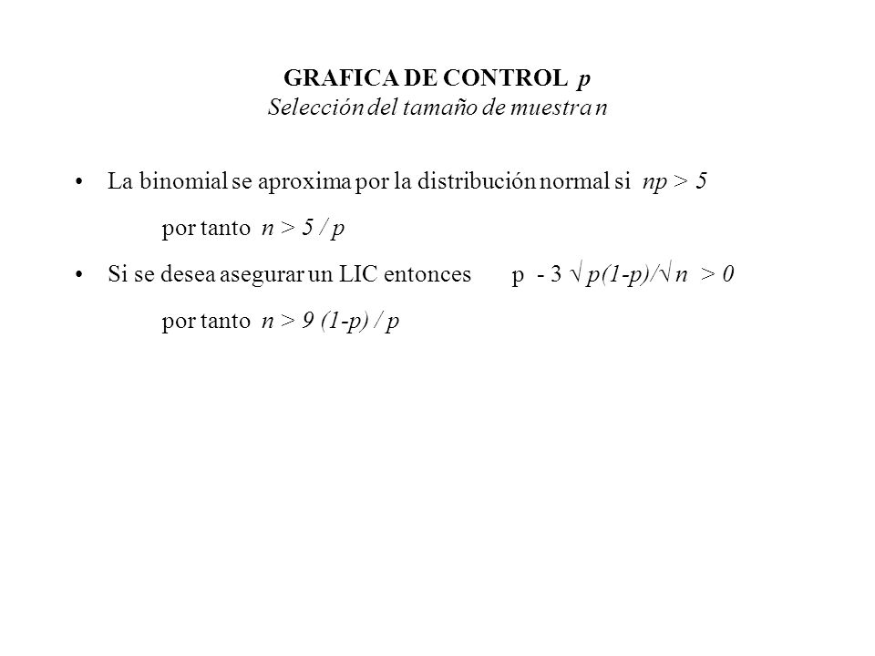 GRAFICA DE CONTROL p Selección del tamaño de muestra n