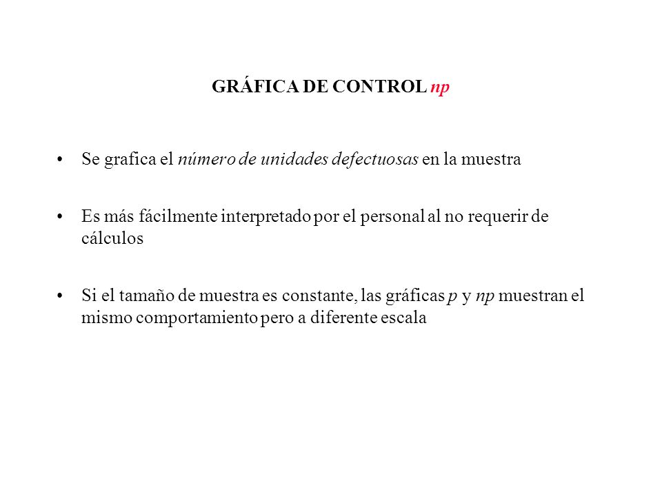 GRÁFICA DE CONTROL np Se grafica el número de unidades defectuosas en la muestra.