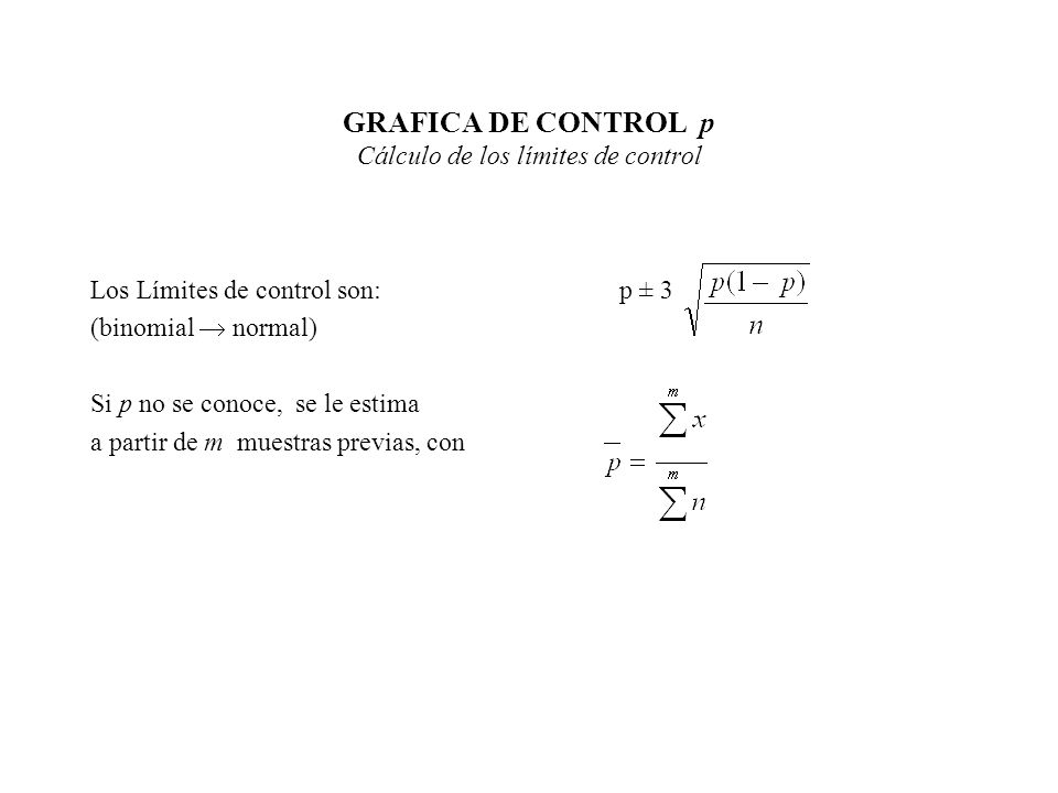 GRAFICA DE CONTROL p Cálculo de los límites de control