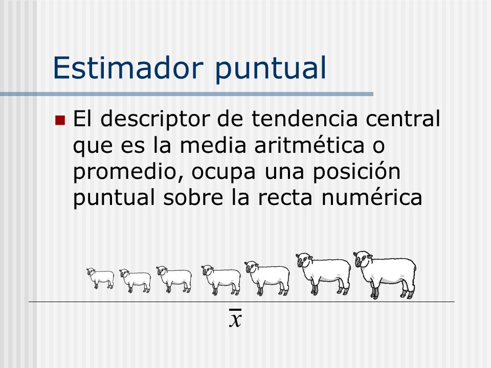 Estimador puntual El descriptor de tendencia central que es la media aritmética o promedio, ocupa una posición puntual sobre la recta numérica.