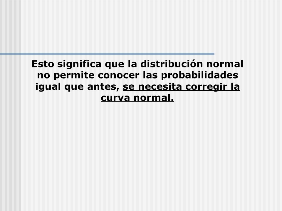 Esto significa que la distribución normal no permite conocer las probabilidades igual que antes, se necesita corregir la curva normal.