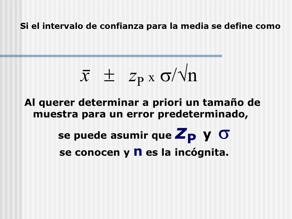 x  zP x s/n Al querer determinar a priori un tamaño de