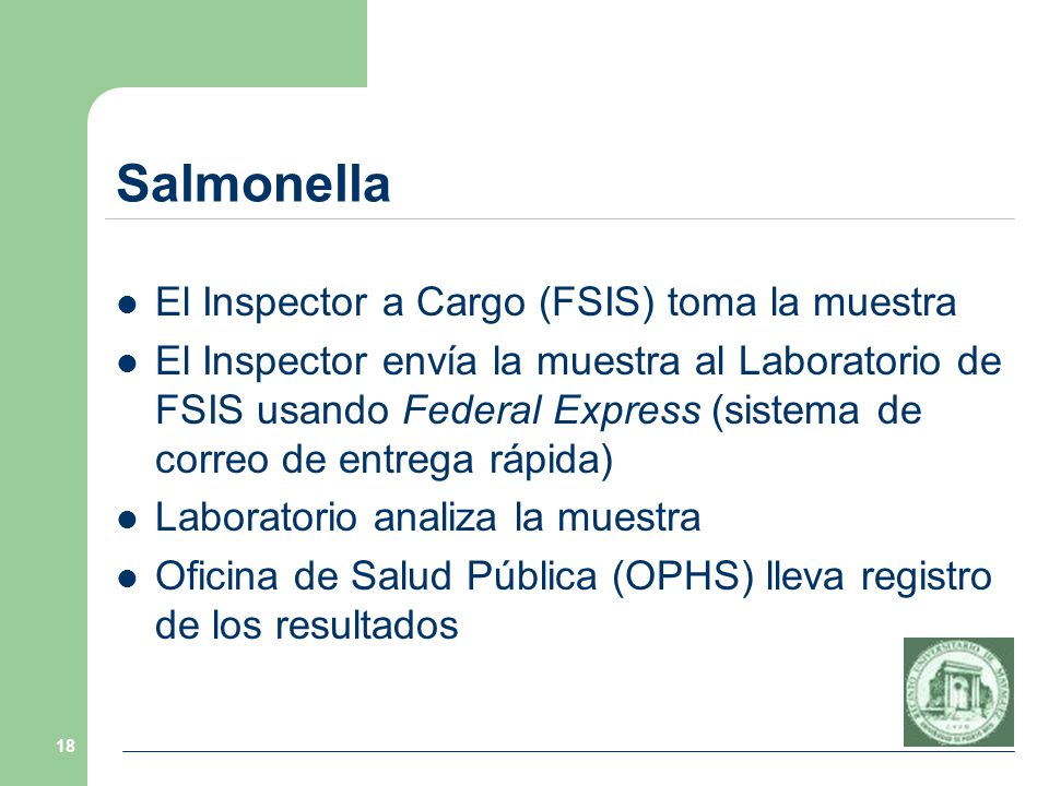 Salmonella El Inspector a Cargo (FSIS) toma la muestra