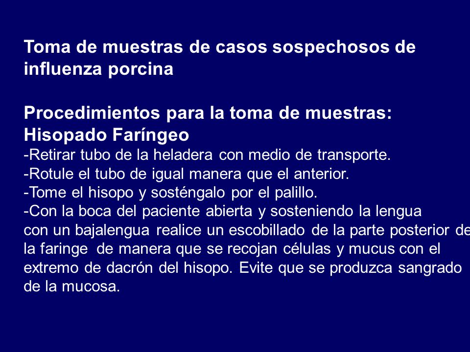 Toma de muestras de casos sospechosos de influenza porcina