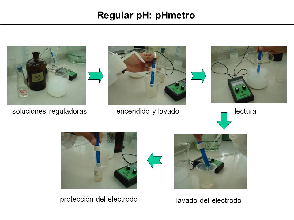 Regular pH: pHmetro encendido y lavado lectura soluciones reguladoras