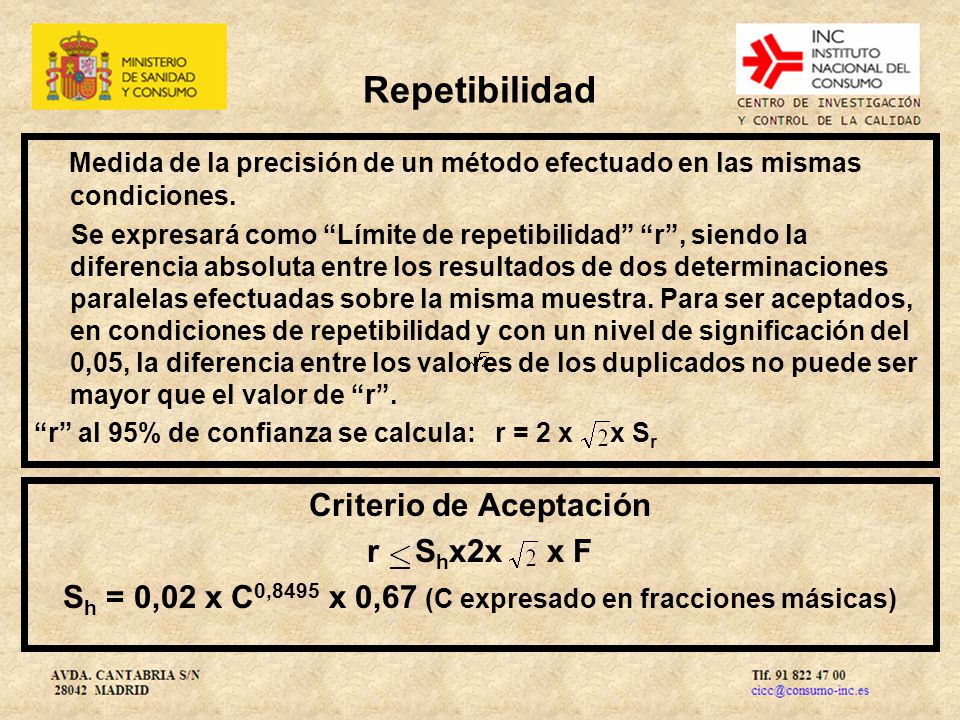 Repetibilidad Medida de la precisión de un método efectuado en las mismas condiciones.